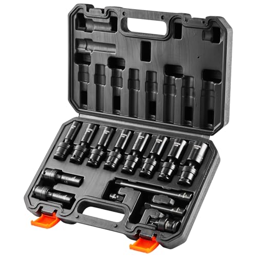 VEVOR 14PCS Universal Impact Socket Set - 3/8" Drive Deep Metric 10-19mm 6 Point - Swivel Socket with Flexible Wobble, CR-MO, Metric, Storage Case - style: 3/8" 14PCS Universal CR-MO