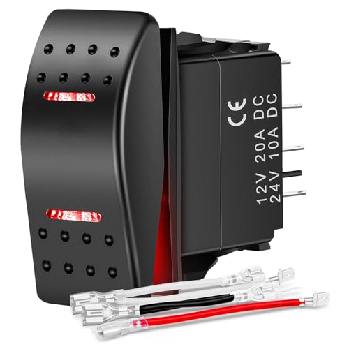 Nilight Waterproof Rocker Switch Toggle ON Off ON Switches DPDT 7Pin 12V 24V Jumper Wires Winch Pump Switch for Cars Trucks Caravans Boats RV SUV ATV UTV - color: ON Off ON Red Switch