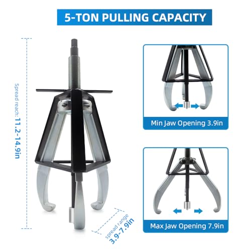 BESTOOL 3 Jaw Gear Puller, 5 Ton Pulley Puller Tool, Removal Tool for Gears, Pulley, Flywheel - size: 3 Jaw 5 Ton