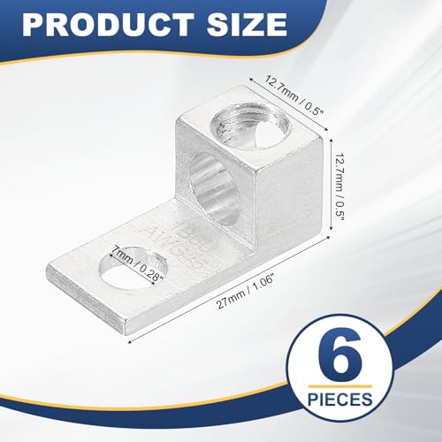 MECCANIXITY 6 Pcs Mechanical Lug, 6 AWG TA-2 1B6U Aluminum Alloy Terminal Lug High Strength Terminal 600V 5/16-24 Screws Straight Studs for Breaker Panels Load Centers - size: 6 AWG TA-2 1B6U