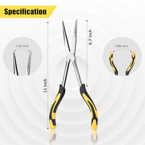 Long Needle Nose Pliers-11’’, for Home,Fishing, Jewelry,Crafts, 2pcs | for Tight Spaces,Paper Clamp Precision, High Carbon Steel, Non-slip Handle,Effort-Saving Design - style: Two-11in
