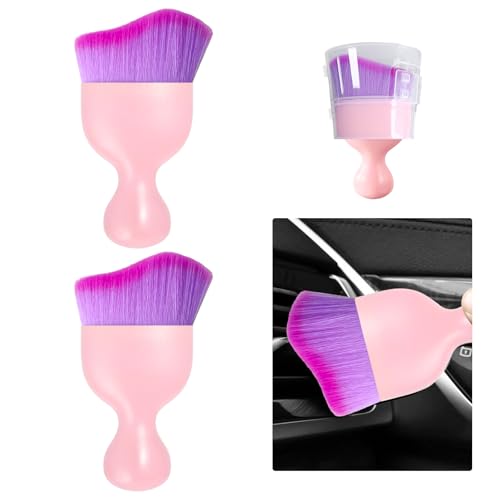 Ziciner 2 PCS Car Detailing Brush, Curved Soft Bristles Auto Removal Dust Collectors, Universal Vehicle Dashboard, Air Conditioner Vents etc Interior Cleaning Tool Accessory (Pink/Purple) - color: Pink/Purple, size: 2 PCS