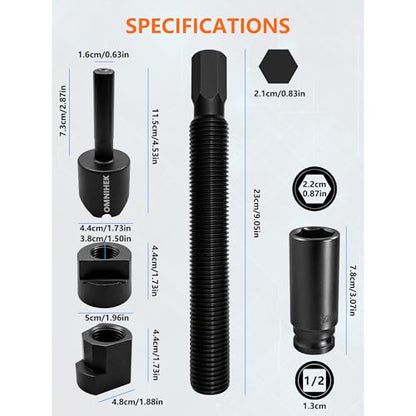 5PC Dual Wheel Separator Tool Kit – 11 Threads One-Piece Pusher Kit with 22mm Deep Impact Socket (1/2" Drive) – for Trucks, Buses, Vans, Trailers, HGV & LCV Twin Wheels, Includes Gloves & Instructions