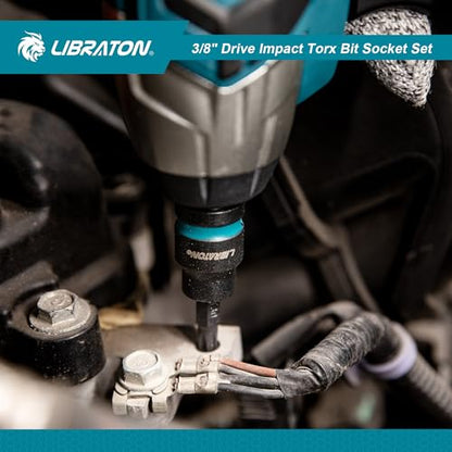 LIBRATON 24PCS 3/8 Drive Impact Torx Bit Socket Set, Extra Long Torx | Extra long 2in&6in Torx Bit Set, T10-T60 Coverage, S2 Alloy Steel Star Bit Sockets, Impact for Auto Repair, Blow Molded Box
