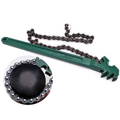 16 Inch Heavy Duty Chain Wrench with 27" Adjustable Chain for 1.5"-7.5" Diameter Pipe, Carbon Steel Reversible Pipe & Oil Filter Wrench for Auto Repair, Plumbing, Water Filter Removal