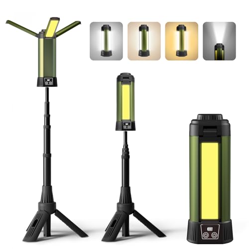 Rechargeable Work Light with Stand, Magnetic Base, Hook & Tripod (Middle) | 6000mAh battery, Telescopic tripod, Magnetic base, Hanging hook, 3 metal floor spikes, Storage bag, Camping - color: Green Small Rechargeable Work Light with Stand