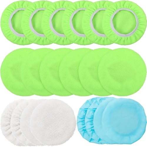 Mudder 20 Pieces Car Orbital Buffer Polisher Pad Bonnet Microfiber Max Bonnet Polishing Buffing Pad Cover (Fluorescent Green,7-8 Inches) - color: Fluorescent Green, size: 7-8 Inches