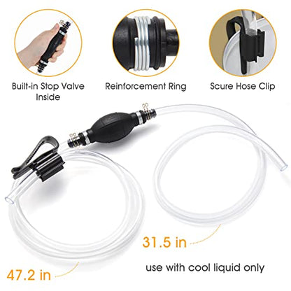 H-veenjor Gasoline Siphon Hose Pump, Hand Fuel Transfer Pump, High Flow Gas Siphon Pump for water Gasoline Oil Petrol Diesel, Manual Fuel Pump with 2 Premium PVC Hoses