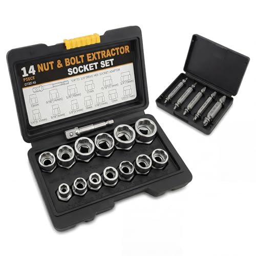 19pcs Bolt Extractor & Screw Extractor Set for Rusted, Stripped, Frozen Broken Screws, Bolts, Nuts Solution for DIY Auto Repair & Home Improvement