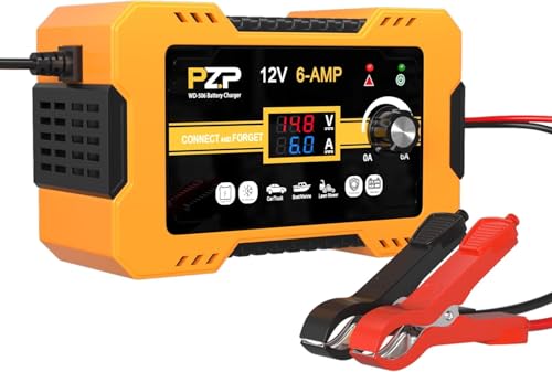 12V Automatic Car Battery Charger, 0-6A Arbitrarily Adjustable Smart Trickle Charger, Auto Desulfator with Battery Repair, Battery Maintainer with Winter Mode for AGM, Gel, Deep Cycle, Lead-Acid - color: Sun orange