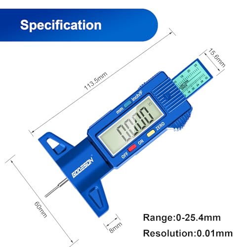GODESON Tire Tread Depth Gauge, Digital Tire Tread Depth Gauge with 3 Modes-Fractional Inch,Blue Tire Depth Gauge with Color-Coded Bar,Tread Depth Gauge Suitable for All Vehicle Tires - color: Blue