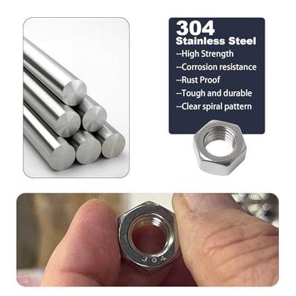 420 Pack SAE Hex Nuts Assortment Kit, 2#56 4#40 6#32 8#32 10#24 10#32 12#24 1/4"-20 5/16"-18 3/8"-16 7/16"-14 1/2"-13 304 (A2-70) Standard Inch Coarse Thread Hardware Nuts - size: SAE (420Pcs)