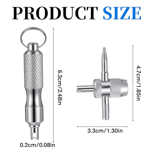 4 PCS Valve Stem Tool Keychain & 4-in-1 Tire Valve Core Removal Tool, Stainless Steel Portable Valves Core Disassembly and Repair Tools for Bicycle Car Motorcycle Repair Install Accessory