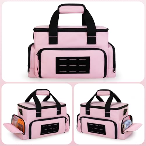 Pink Tool Bag for Women with 2 Clear Pouches, Double Layer Tool Box | 12-inch Tool Bag, Double Top Hndle, Adjustable Shoulder Strap, Ideal for Electrician, Carpenters, Repairman