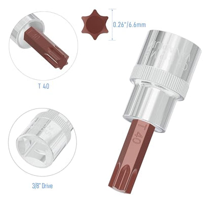 3PCS 3/8" Drive T40 Torx Bit Socket, S2 Steel Bits, Heat Treated CR-V Steel Star Sockets 1.9" Length - size: T40