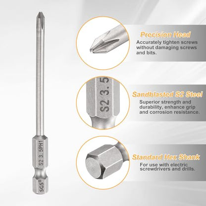 HARFINGTON 4pcs #1 Phillips Screwdriver Bit PH1 1/4" Hex Shank 3.15" (80mm) Long 0.14" Rod Magnetic Cross Head Drill Bits S2 Steel Industrial Screw Driver for Electric Power Tools, Gray - size: PH1 x 3.15" x 0.14"