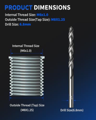 M6 x 1.0 Metric Thread Repair Kit, with HSS Drill Bit, Tap, Counterbore & Installation Driver, M6 x 1.0 Solid 304 Stainless Steel Inserts (10 Pcs, 9.4 mm Length) - size: M6 X 1.0