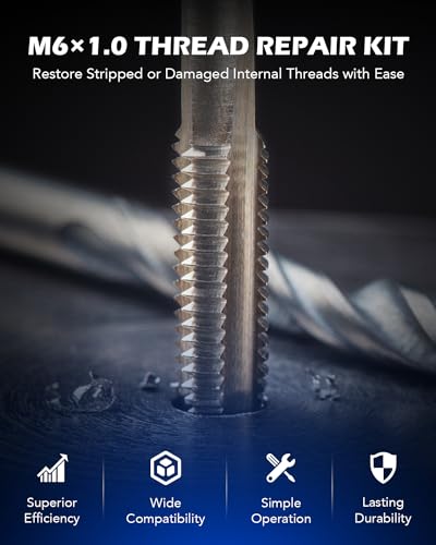 Orion Motor Tech Thread Repair Kit, M6x1.0 Thread Repair Tool with HSS Drill Bit & 30 Thread Inserts, Metric Thread Repair Installation Kit for Rethreading Internal Threads with Carry Case - size: M6×1.0