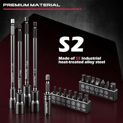 Nut Driver Impact Bit Set - 31-Piece Magnetic Socket Impact Drill Bit Tool Sets Extra Long Hex Nut Setter Driver Holder - Metric SAE Screwdriver Bits 1/4 Drive Shank Adapter Extension - style: 31-PC SAE & Metric With Screwdriver Bits