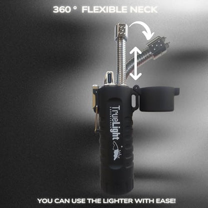 TrueLightEssentials Electric Rechargeable Plasma Lighter - Waterproof USB Arc Lighters with Flashlight LED Battery Indicator and Flexible Neck for Candle Survival Camping Emergency (Black, Long) - color: Black