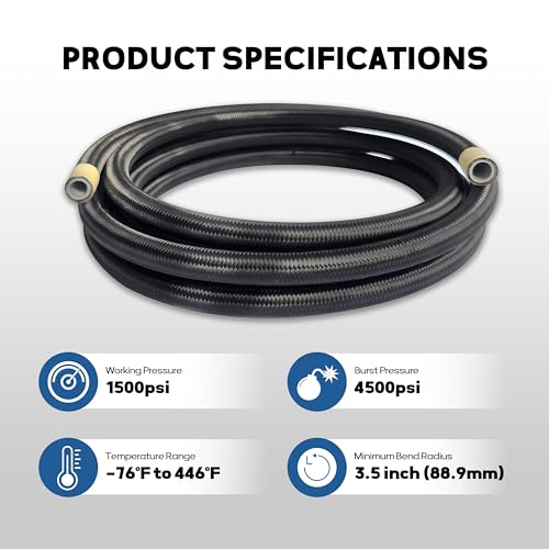 6AN PTFE Fuel Line Kit AN6 E85 Nylon Braided Fuel Hose Line 10FT with 8PCS Swivel Fuel Hose Fitting Adapter Fitting Kit - size: 6AN