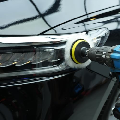 Wool Buffing Polishing Pad, SPTA 3 Inch (75mm) Lambwool Wool Buffing polishing Pads With Pad Clean Tool, 6 Pcs Kit with Hook & Loop 5/8"-11 Thread Drill Adapter for Car Polishing and Buffing QA0798SET - size: 80mm Sets
