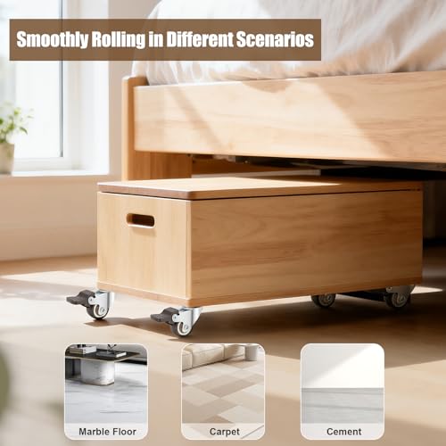 Nefish 4 Pack 1" Small Caster Wheels for Furniture Low Profile Soft Rubber Casters Swivel Plate Castors Rolling Smooth, Load Capacity 100 Lbs for Set of 4 (2 with Brake and 2 Without) - style: 1 IN (4 Pack)