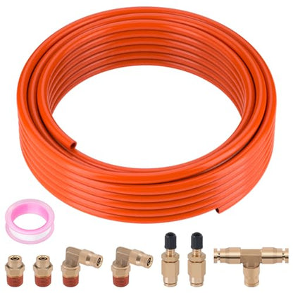 Air Line Kit for Air Spring Bag Suspension with Fittings, 25 FT PA Hose Truck Airbag Line with 1/4 NPT DOT Air Fittings, Replacement Valve for Airbag Suspension in Semi Truck Trailer - size: 9 PCS