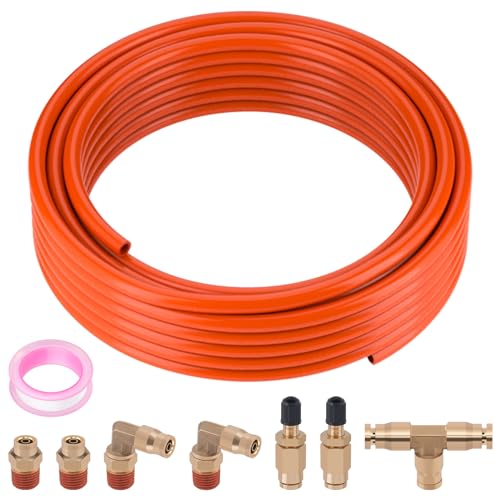 Air Line Kit for Air Spring Bag Suspension with Fittings, 25 FT PA Hose Truck Airbag Line with 1/4 NPT DOT Air Fittings, Replacement Valve for Airbag Suspension in Semi Truck Trailer - size: 9 PCS