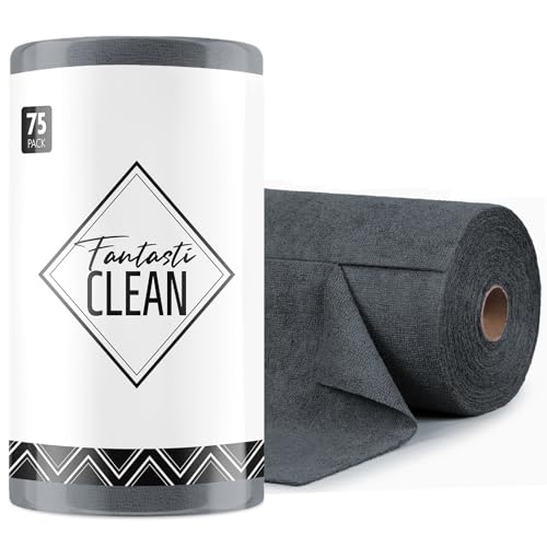 Fantasticlean Microfiber Cleaning Cloth Roll- 75 Sheets, 12" x 12"(Dimgrey) | Super Absorbent, Lint-free, Tear-away Microfiber Towel Roll, for All-Purpose Cleaning, Reusable Alternative to Paper Towels - color: Dimgray, size: 75 pack
