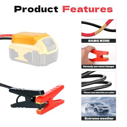 Jumper Cables with Adapter for Dewalt 20V Battery, 4.9FT 8AWG Portable Battery Dewalt Jumper Starter Automotive Booster Cables Power for Car Jump Starting Using Tool - size: 4.92FT