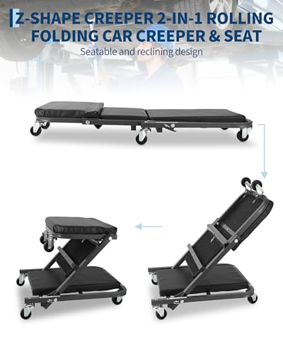Garvee 36" Z-Creeper Seat on Wheels, 2-in-1 Foldable Garage Creeper Shop Seat, 330 LBS Capacity Automotive Mechanic Repair Under Car Rolling Creeper Seat with 6 Swivel Casters - color: Black