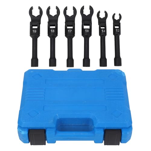 Crows Foot Wrench Set Metric Flexible Head Crowfoot Flare Nut Wrench Set for Hard to Reach Nut Removal in Automotive Repair Steel Construction with Blow Molded Case 6 Piece Kit