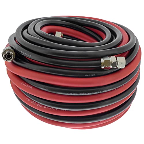 Master Elite Series 50 Foot Air and Fluid Hose Assembly Set with Fittings for Spray Guns, Paint Pressure Pot Tanks, Professional Heavy Duty - Air 3/8" NPS, 5/16" ID & Fluid Hose 1/4" NPS, 1/4" ID - size: 50-Foot Set