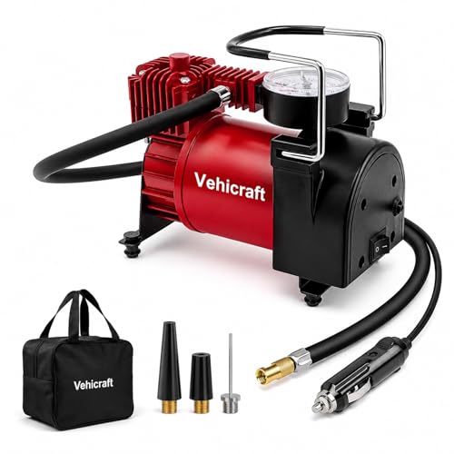 Tire Inflator Portable Air Compressor Up to 150 PSI,12V Portable Air Compressor Pump with Portable Bag, Metal Air Pump for Balls, Bicycle, Motorcycle, Car, Air Bed,Red - color: Red