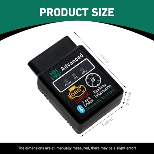 Car OBD2 Bluetooth Diagnostic Tool, Vehicle Code Monitoring Scanner, Fault Code Reset Clear Tools, Universal for iOS & Android & Windows (Black)