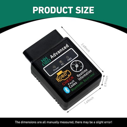 Car OBD2 Bluetooth Diagnostic Tool, Vehicle Code Monitoring Scanner, Fault Code Reset Clear Tools, Universal for iOS & Android & Windows (Black)