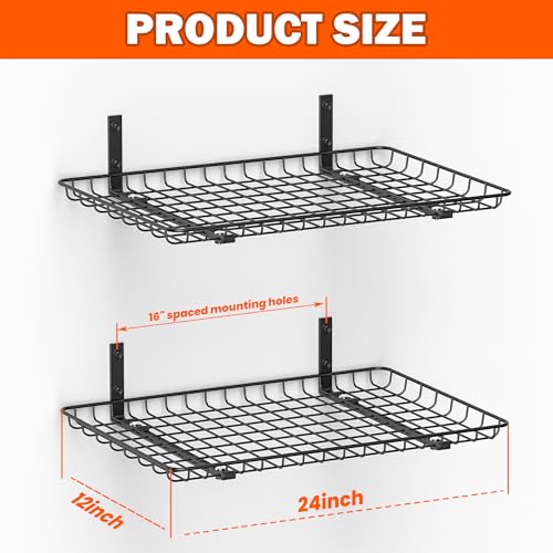 Ultrawall Wall Mounted Storage Shelf, Garage Wall Shelves 24x12 Inch, Metal Shelf Rack, Heavy-Duty Wall Organizer for Closet, Kitchen, Laundry Room 2 Pack, Black - color: Black