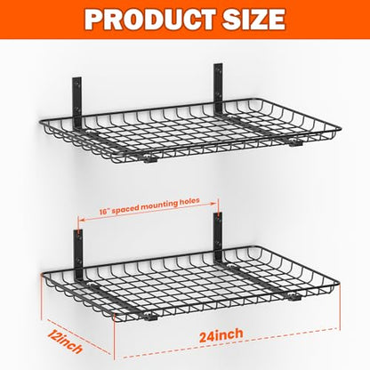 Ultrawall Wall Mounted Storage Shelf, Garage Wall Shelves 24x12 Inch, Metal Shelf Rack, Heavy-Duty Wall Organizer for Closet, Kitchen, Laundry Room 2 Pack, Black - color: Black