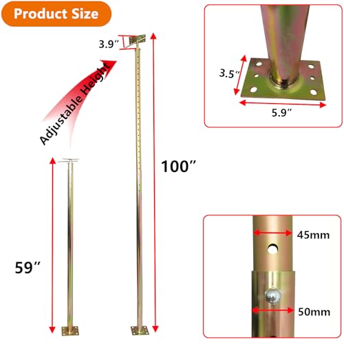 2 Pack 59" - 100" Adjustable House Floor Screw Jack Post for Leveling | 8ft Floor Joist Support Jack Pole Rod, Fit for Basement Ceiling Crawlspace Beam Roof Wall Stair - size: 59-100 inch