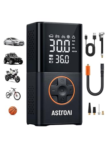 AstroAI L7 Tire Inflator Portable Air Compressor,150 PSI Cordless Mini Air Bike Auto Shut-Off Pump with Digital Display Pressure Gauge, Fast Inflation & LED Light for Car Tires,Motorcycles,Bikes,Balls - color: Orange