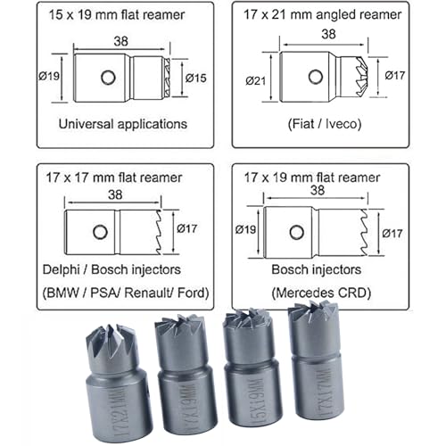5Pcs Diesel Injector Seat & Cleaner Carbon Remover Seat Tools Cutter Milling Cutter Set Universal Car Tool Injector Remover - color: 5pc Diesel Injector Seat Cutter Cleaner
