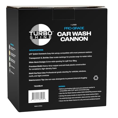 Professional Foam Cannon for Pressure Washer – Wide Mouth Snow Foam Lance with Adjustable Spray Pattern – Heavy Duty Car Wash Soap Dispenser – 1/4" Quick Connector (Clear, 1 Liter)