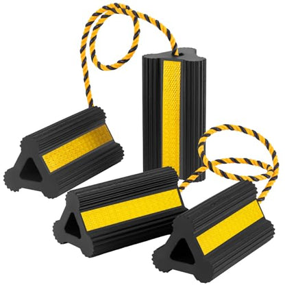 Heavy Duty Wheel Chocks - Wheel Stoppers for Trailer Travel Trailers RV Aircraft Car Camper Truck, Non Slip Rubber Wheel Block with Nylon Rope Yellow Reflective Tape(2 Pair) - color: 2 Pairs