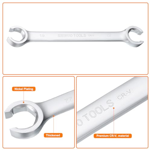 HARFINGTON 2pcs Flare Nut Wrench 19mm x 22mm High Carbon Steel Nickel Plating Wrench for DIY Hand-making Automotive Repairs and Household Maintenance - size: 19mm x 22mm