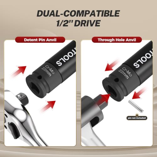 BILITOOLS 22mm Lug Nut Socket, 1/2" Drive Thin Wall Impact Socket | Non-Marring Sleeve, 6-Point Cr-Mo Wheel Socket for Tire Changes, Rims and Auto Repair - size: 22MM