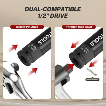 BILITOOLS 22mm Lug Nut Socket, 1/2" Drive Thin Wall Impact Socket | Non-Marring Sleeve, 6-Point Cr-Mo Wheel Socket for Tire Changes, Rims and Auto Repair - size: 22MM