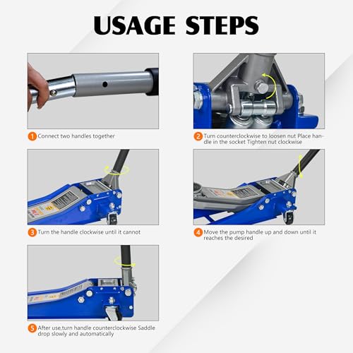 3-Ton Low-Profile Dual-Piston Floor Jack 3.1-18.7in Lift Range 6600-lb Capacity Aluminum Steel Blue Silver - color: Blue,Silver_1