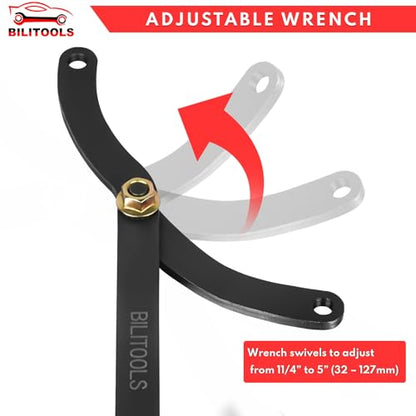 BILITOOLS 15PCS Pulley Holder Tool Set, 1/2" Drive Adjustable Pin Wrench | Adjustable Spanner Wrench Tool with Variable Pins: 3.5mm, 4mm, 4.5mm, 5mm, 6mm, 6.5mm & 10mm, Fits Camshaft Pulleys