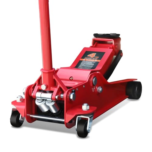 Auto Dynasty 4 Ton Low Profile Floor Jack, Heavy Duty Steel Hydraulic Car Jack with Dual Pistons Quick Lift Pump, Hydraulic Racing Floor Jack, Lifting Range 4.5" to 20", Red - color: Red, size: 4T Dual Pump